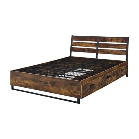 Acme Furniture Juvanth Rustic Oak And Black Queen Size Panel Bed 24260q