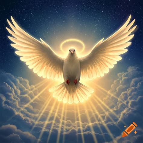 white dove  outstretched wings descends   bright sky