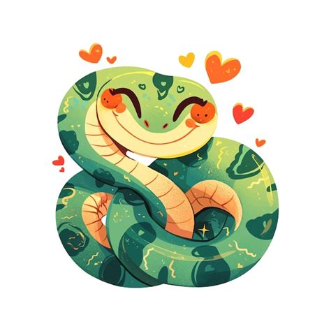 Una Serpiente Verde Con Un Corazón En La Cabeza Y Un Corazón En Su Cola