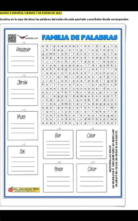 Localiza En La Sopas De Letras Las Palabrasderivadas De Cada Apartado Y