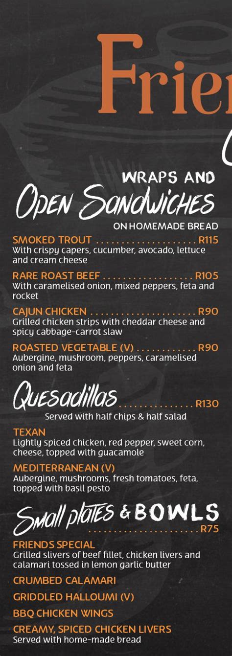 Friends Cafe Menu - Indoor & Outdoor Cafe Restaurant Nelspruit