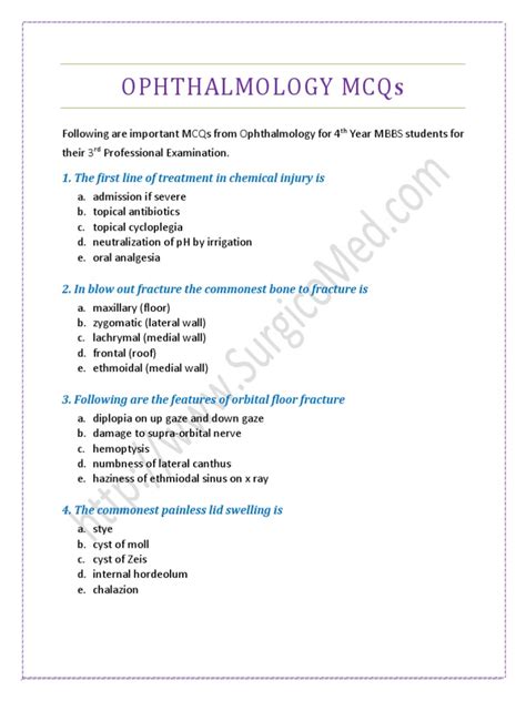 Ophthalmology Mcqs Pdf Human Eye Glaucoma