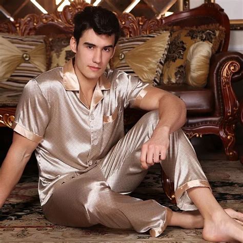 Printed Satin Silk Mens Pajamas High Quality Male Nightgown Sleepwear