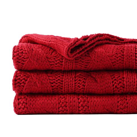 Battilo Burgundy Red Cable Knit Blankets For Couch Dark Red Chenille