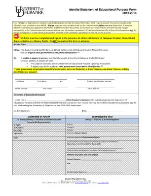 Fillable Online Udel Identity Statement Of Educational Purpose Form