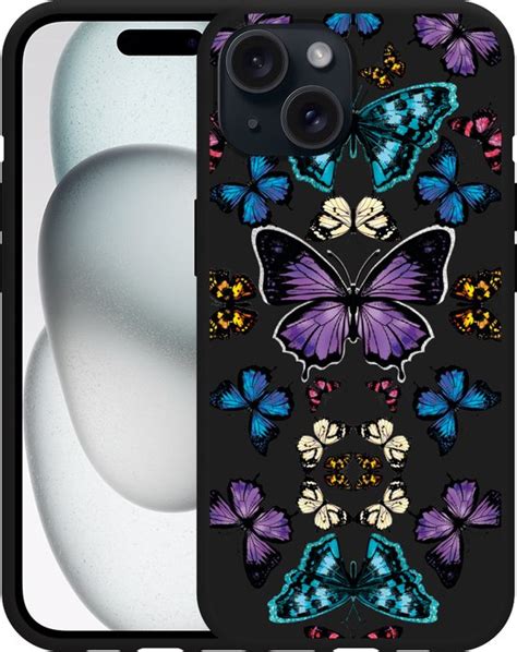 Cazy Hoesje Zwart Geschikt Voor Iphone 15 Vlinder Symmetrie Bol