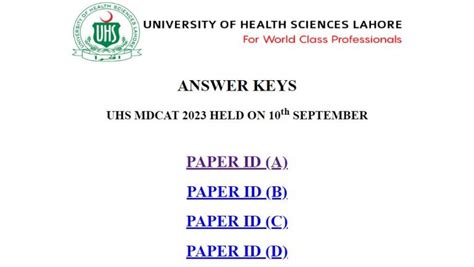 Uhs Mdcat Answer Keys Check Now