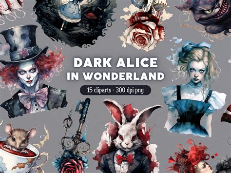 Dark Alice in Wonderland Clipart Fairy Tales PNG Magical - Etsy