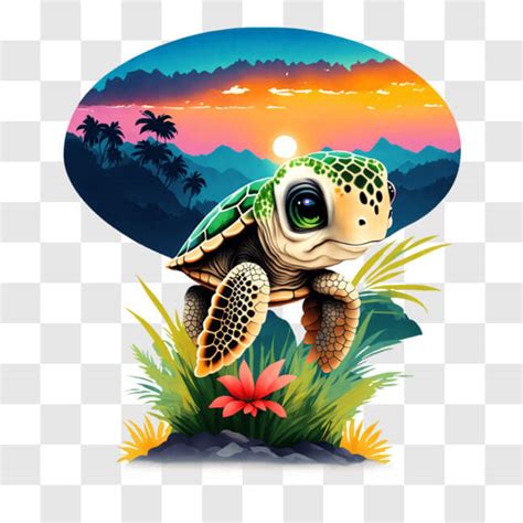 Descarga Tortuga De Dibujos Animados Disfrutando Del Atardecer En El