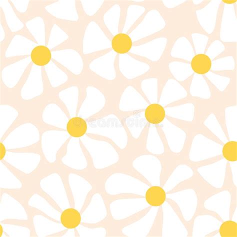 Retro Style Daisy Flower Seamless Pattern Stock Vector Illustration