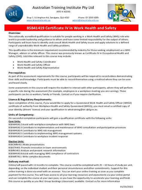 Fillable Online Bsb Certificate Iv In Work Health And Safety Fax