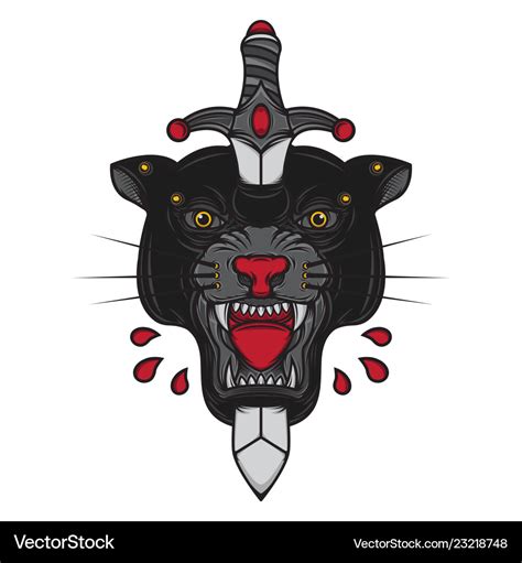 Black panther head and dagger tattoo Royalty Free Vector