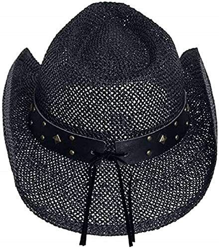 Black Straw Cowboy Hat For Men Faux Leather Longhorn Shapeable Brim