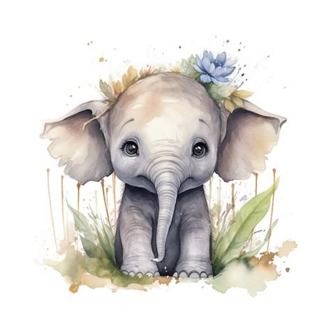 Premium AI Image | Watercolor of a happy baby elephant