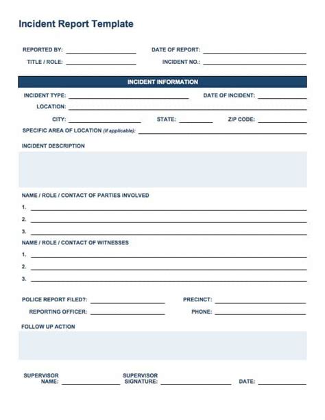 Free Incident Report Form Template Word Printable Templates