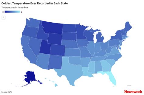 Map Shows Coldest Temperature Ever Recorded In Each State Newsweek