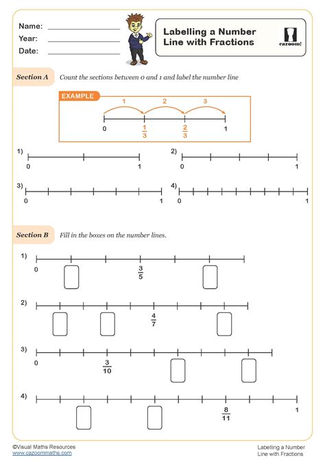 Labelling A Number Line With Fractions Worksheet Pdf Printable Number