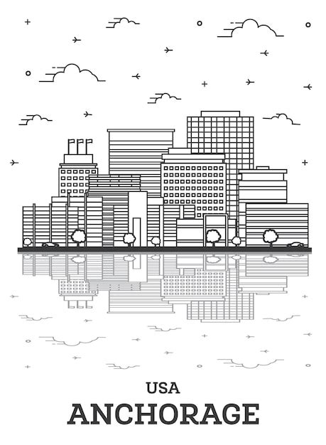 Premium Vector | Outline anchorage alaska usa city skyline with modern ...