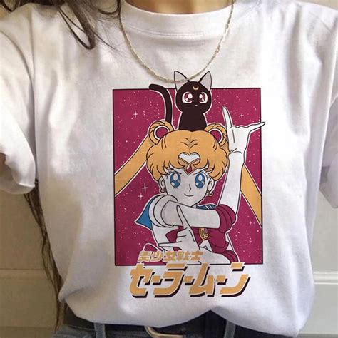 Sailor Moon And Luna Aesthetic Anime Shirt Harajuku Kawaii Etsy