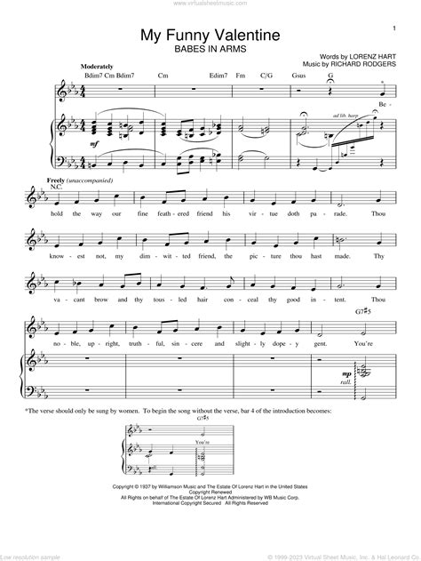 Hart My Funny Valentine Sheet Music For Voice And Piano Pdf