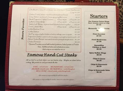 Menu at Sutton County Steak House steakhouse, Sonora