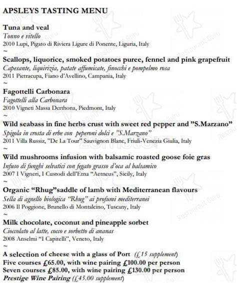 Menu At The Lanesborough Restaurant London