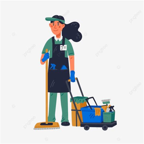 Female Janitors Clipart Vector Janitor Female Janitor In Uniform Holding Mop And Cleaning