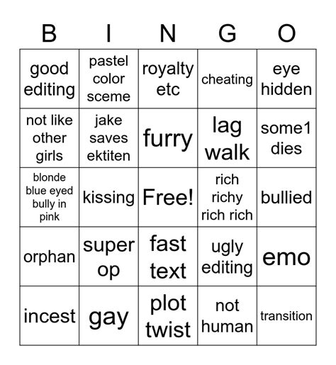 Gacha Cringe Bingo Card