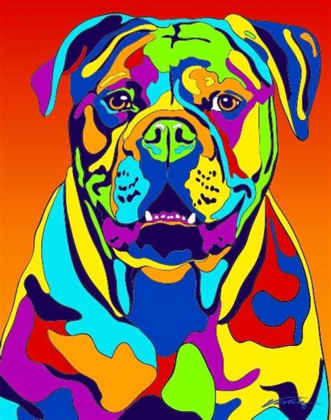 Multi Color American Bulldog Dog Breed Matted Prints And Canvas Giclées