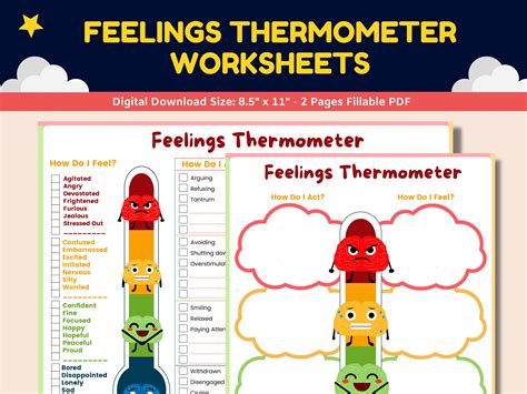 Feelings Thermometer Emotions Chart 7 Page Printable Coping Etsy