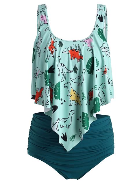 Plus Size Ruffled Dinosaur Print Bikini Set Dealley