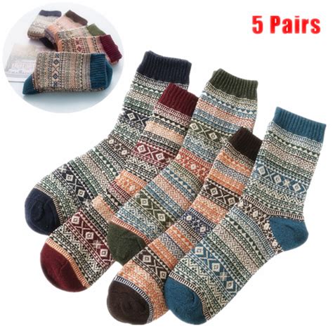 Stuffygreenus 5 Pairs Mens Winter Wool Socks Thick Heavy Thermal Socks ...