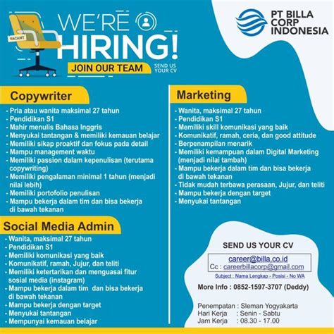 Lowongan Kerja Copywriter Marketing Social Media Admin Di Pt Billa