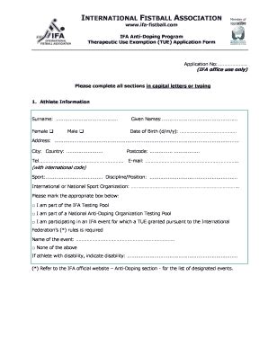 Fillable Online IFA Anti Doping TUE Application Form Fax Email Print