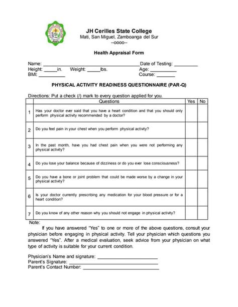 Health appraisal form | PDF