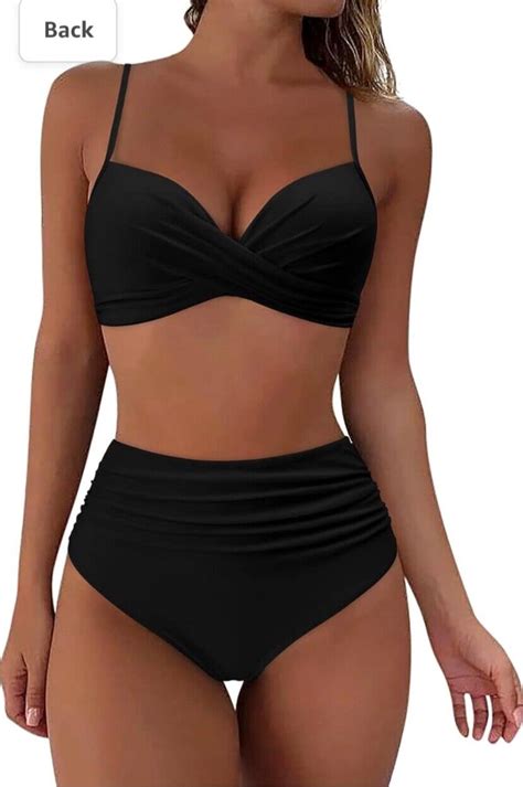 RXRXCOCO High Waisted Bikini Push Up Btikini Top Tummy Control Black