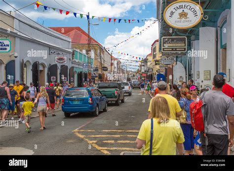 Crowded Busy Dronningens Gade Or Main Street In Charlotte Amalie On The