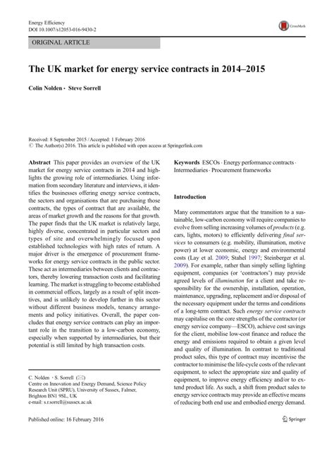 (PDF) The UK market for energy service contracts in 2014–2015