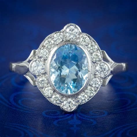 Art Deco Style Aquamarine Diamond Ring 1 6ct Aqua Etsy Art Deco