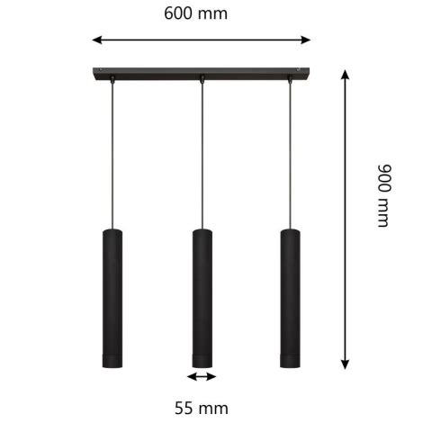 LED Suspension Filaire TUBA 3xGU10 6 5W 230V Noir Lumimania