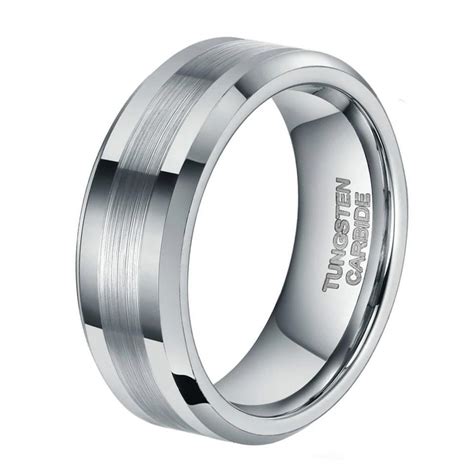 8mm Centre Brushed Silver Tungsten Mens Ring - Promise Rings