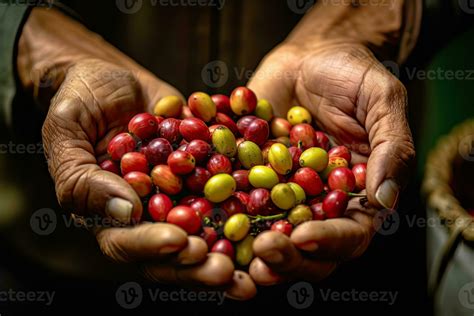 Agriculture Picking Coffee Berries Farmer S Hand Picking Arabica