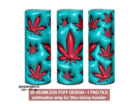 D Inflated Puffy Weed Leaf Tumbler Wrap Png Puffy Cannabis Sublimation