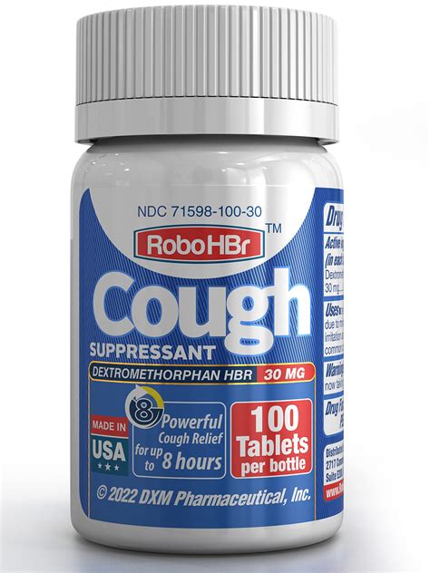 RoboHBr Cough Suppressant 30mg Dextromethorphan HBr 100 Tablets