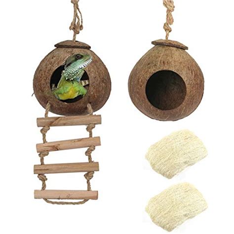 Hamiledyi Gecko Coco Den 2 Pcs Natural Reptile Hideouts Mini Condo For