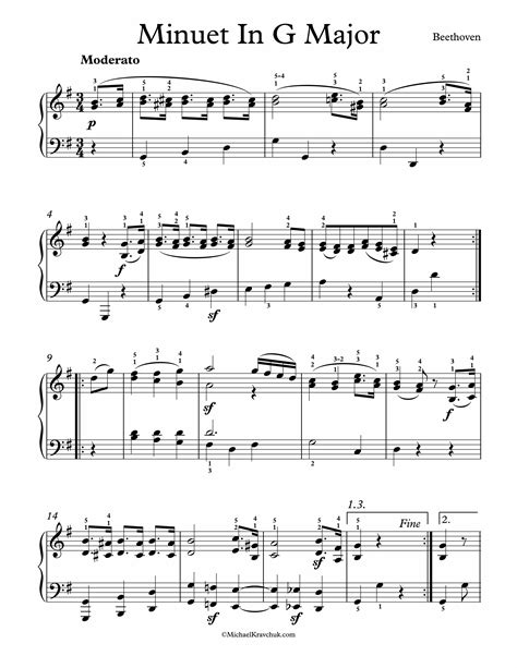 Free Piano Sheet Music Minuet In G Major Beethoven Enjoy Sheet