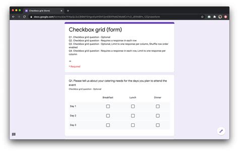 Formfacade Checkbox Grid