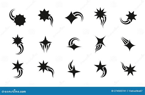 Shooting Stars Icons. Meteor Silhouette and Comet Symbol for Tattoo ...