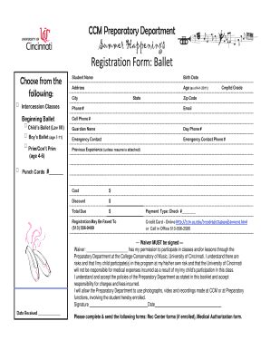 Fillable Online Ccm Uc Summer Happenings Registration Form Ballet