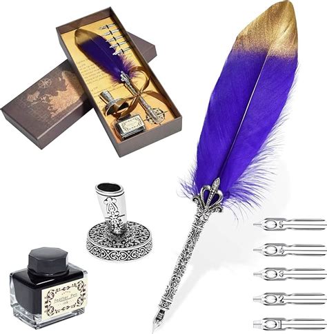 Calligraphy Feather Quill Pen And Ink Set With Replacement Nibs Pen